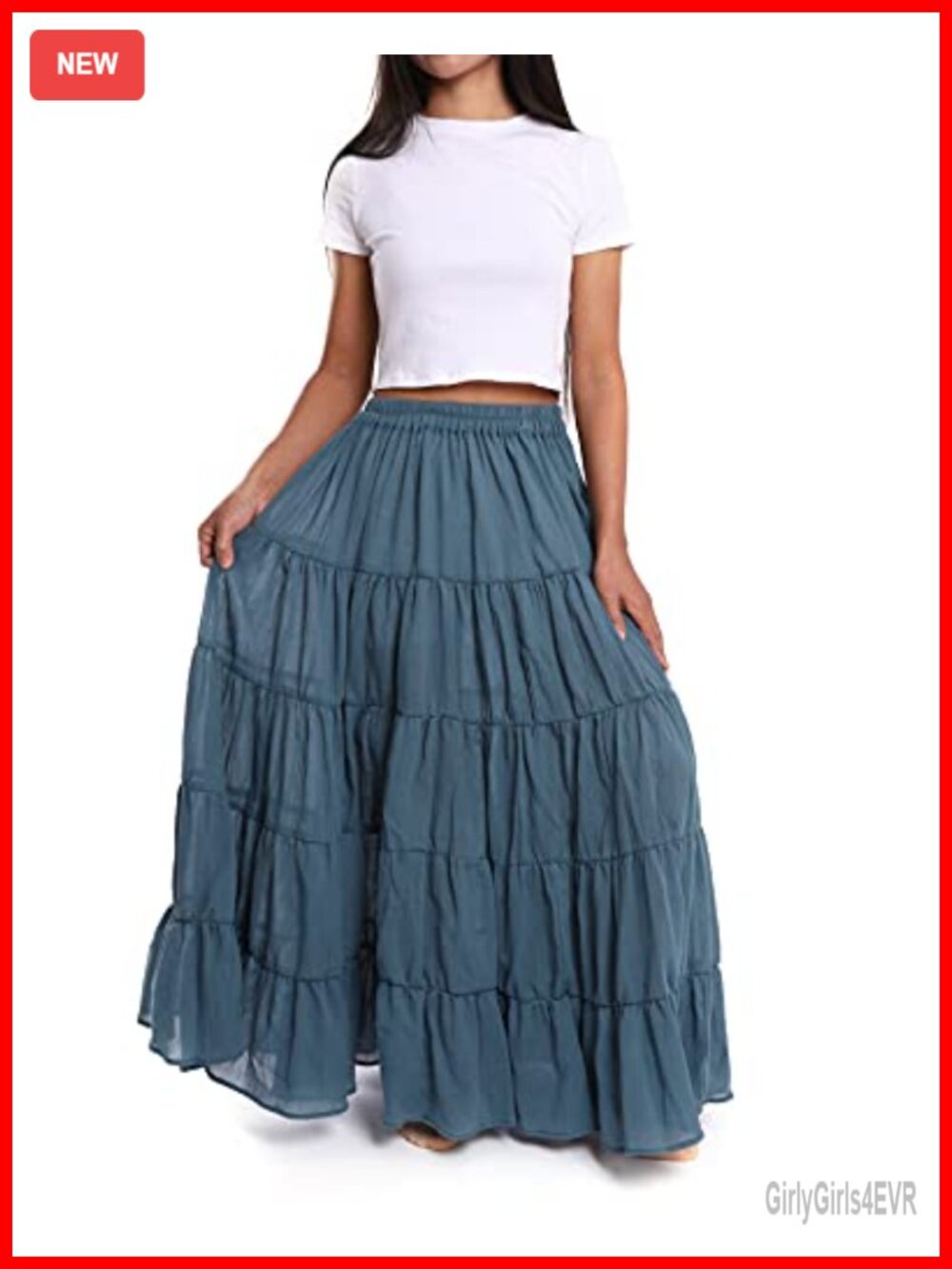 Womens 100% Cotton Long Ruffle Maxi Skirt Elastic Waist Handmade